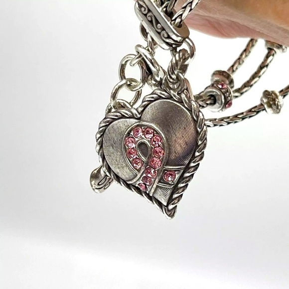 Brighton Power of Pink Breast Cancer Charm Crystal Ribbon Bracelet. - Picture 4 of 7